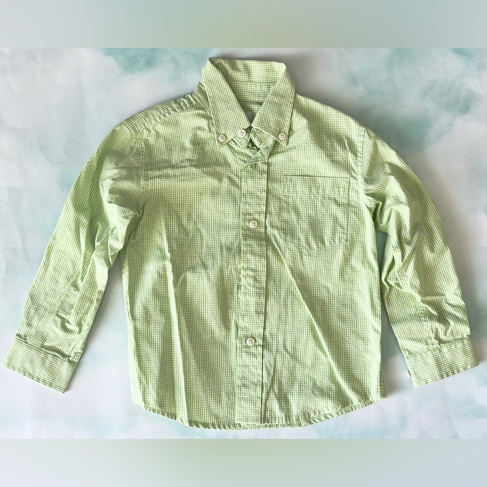 Talbot Kids Boys Size 4 Spring Button Down Light Green Checked Shirt